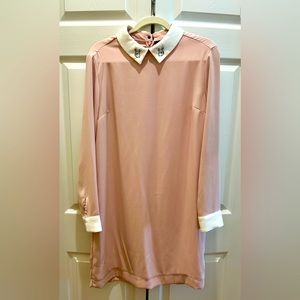 Victoria Beckham x Target Blush Pink Shift Dress Sz L Rabbit Graphic Long Sleeve